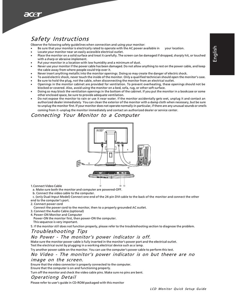 Acer X223W - 22" Widescreen LCD Monitor Quick setup guide