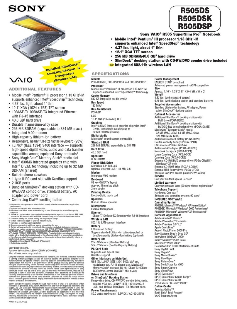 Sony VAIO SuperSlim Pro PCG-R505DS Specifications