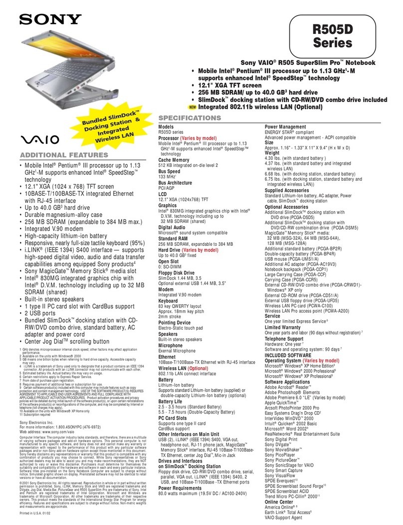 Sony PCG-R505DCP Marketing s User manual
