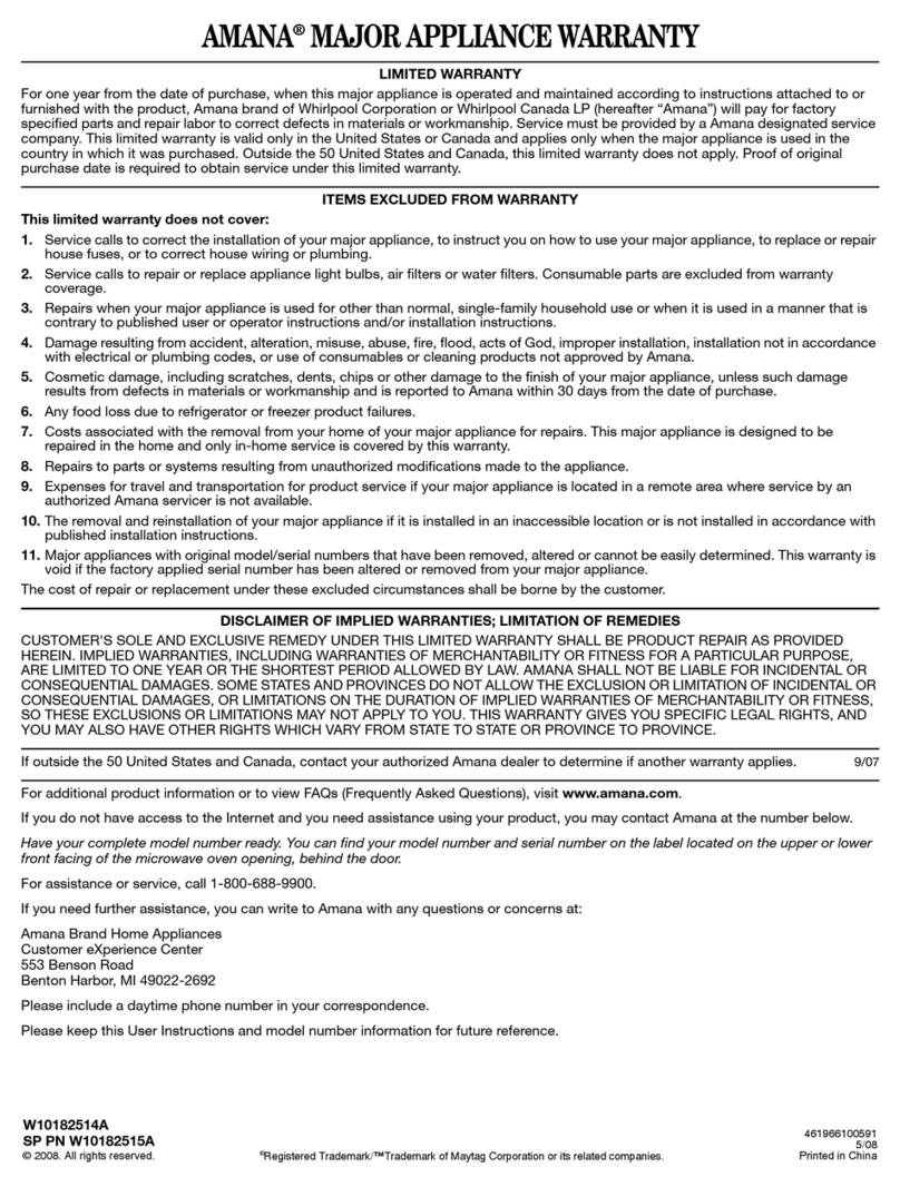 Amana AMV2174VAS Use and maintenance manual