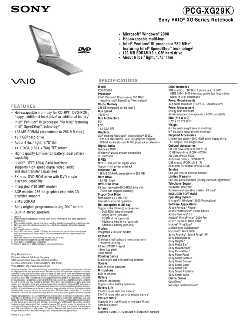 Sony VAIO PCG-XG29K User manual