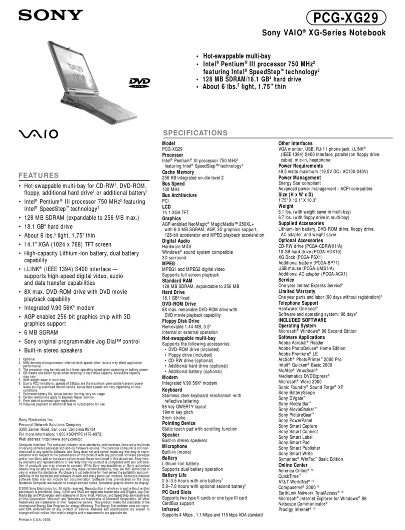 Sony VAIO PCG-XG29 User manual