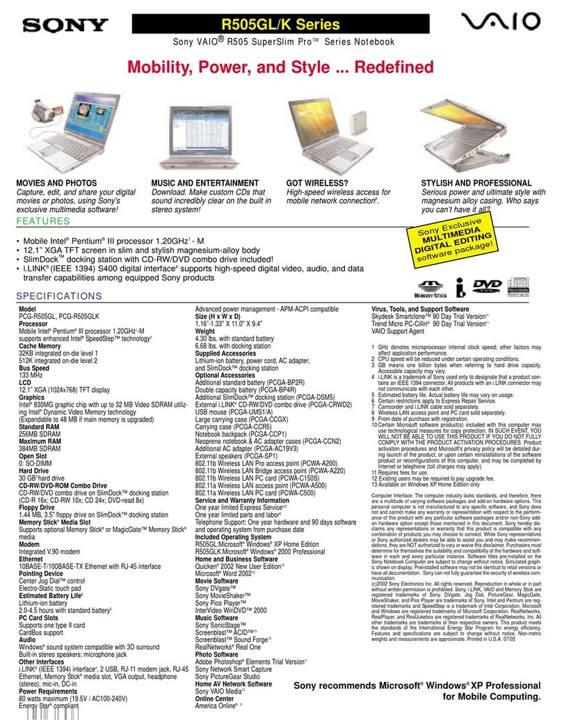Sony VAIO PCG-R505GL User manual