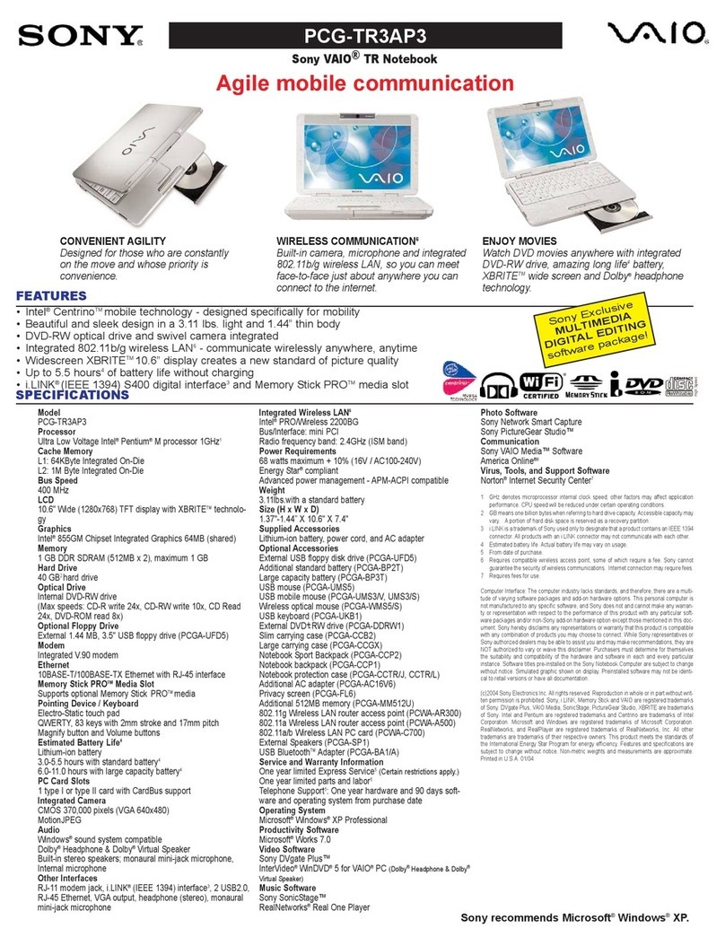 Sony VAIO PCG-TR3AP3 User manual