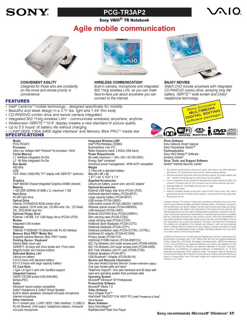 Sony VAIO PCG-TR3AP2 User manual
