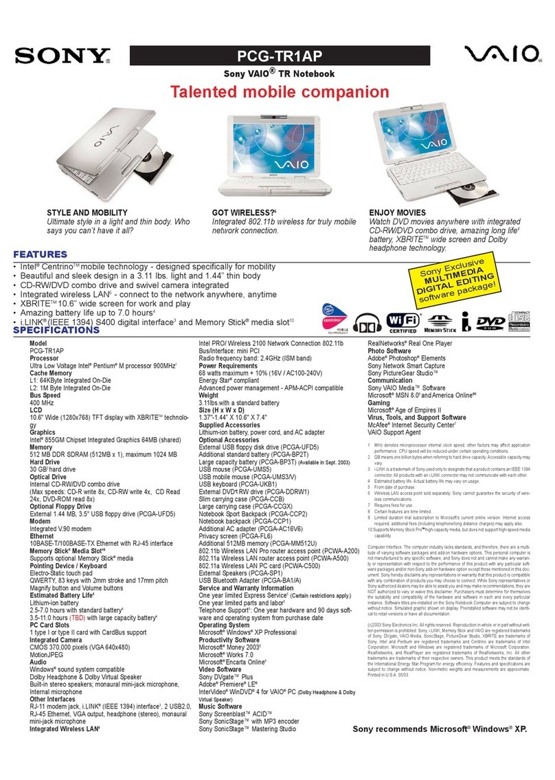 Sony PCG-TR1AP VAIO Instruction Manual