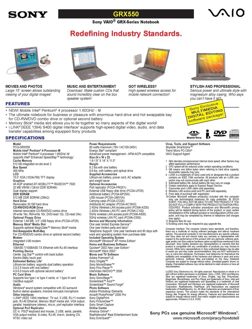 Sony PCG-GRX550 VAIO User Guide  (primary manual) User manual