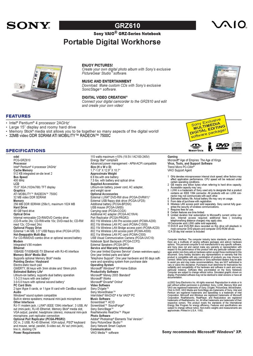 Sony VAIO PCG-GRZ610 User manual