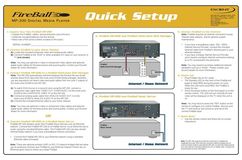 Escient FireBall MP-200 Specification sheet