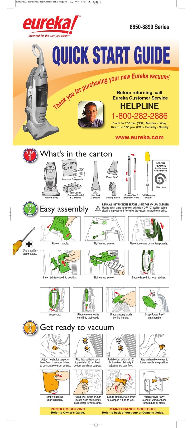 Eureka 8851AVZ quick start guide