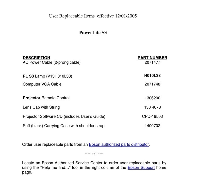 Epson PowerLite S3 parts list