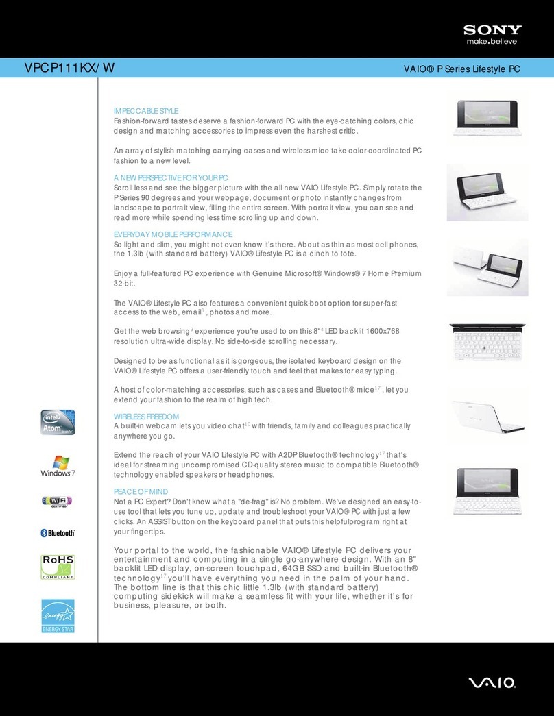 Sony VAIO VPCP111KX/W Specifications