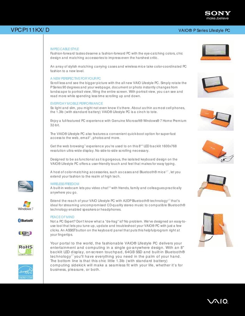 Sony VAIO VPCP111KX/D Specifications