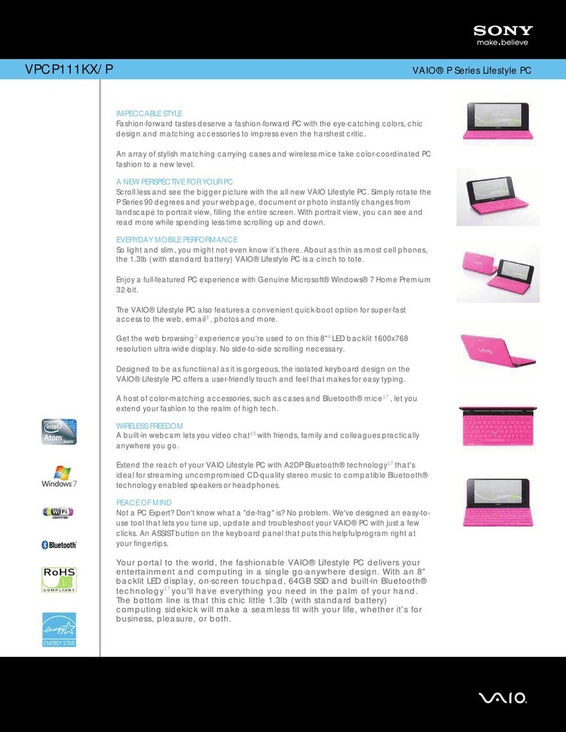 Sony VAIO VPCP111KX/P Specifications