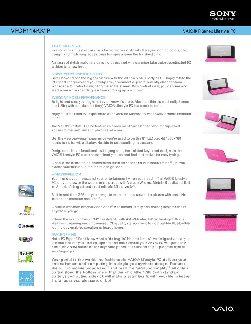 Sony VAIO VPCP114KX/P Specification sheet