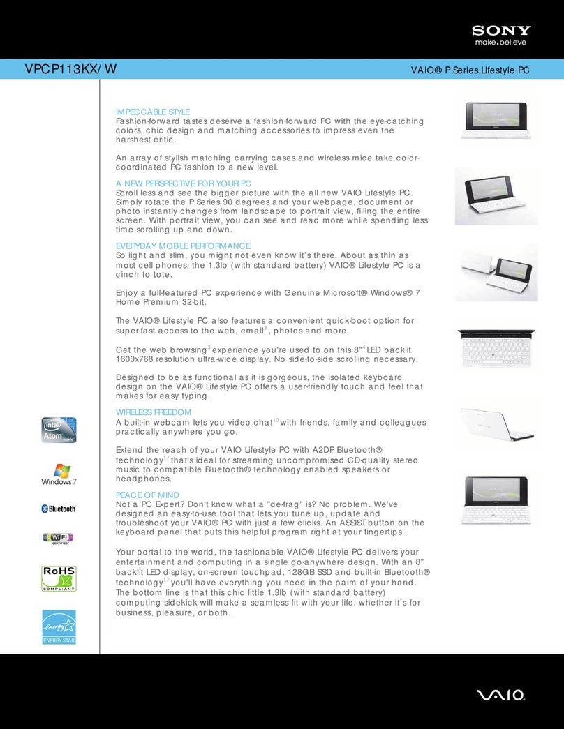 Sony VAIO VPCP113KX/W Specifications