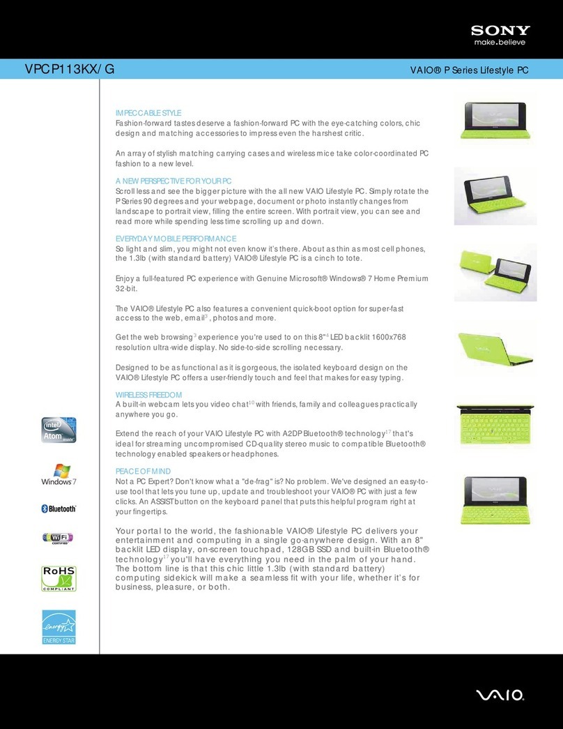 Sony VAIO VPCP113KX/G Specifications
