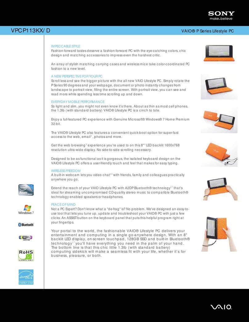 Sony VAIO VPCP113KX/D Specifications