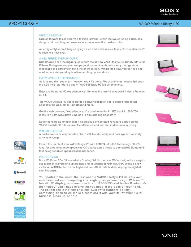 Sony VAIO VPCP113KX/P Specifications