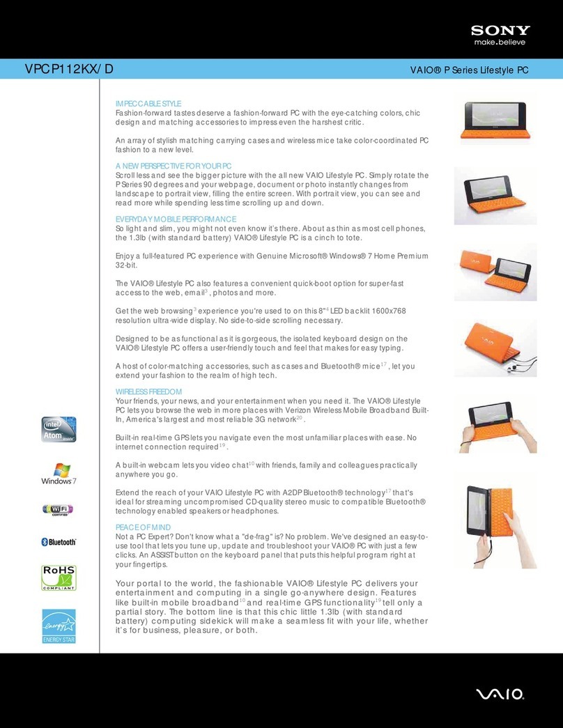 Sony VAIO VPCP112KX/D Specifications
