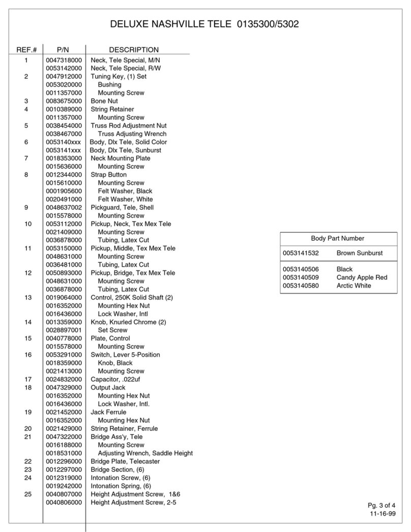 Fender Nashville Tele parts list