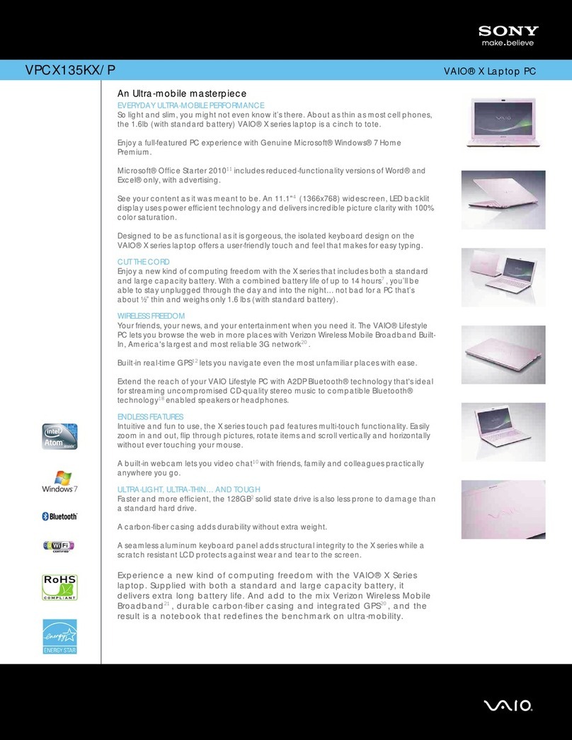 Sony VAIO VPCX135KX/P User manual
