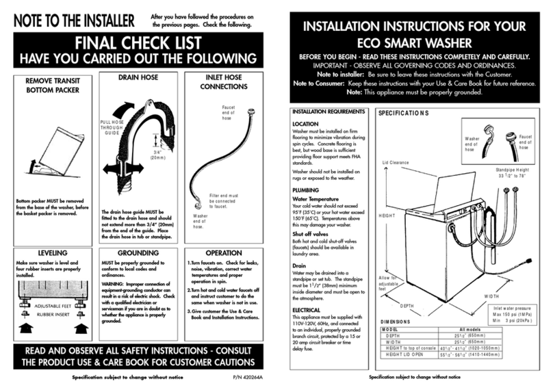 Fisher & Paykel ecosmart GWL15 installation instructions