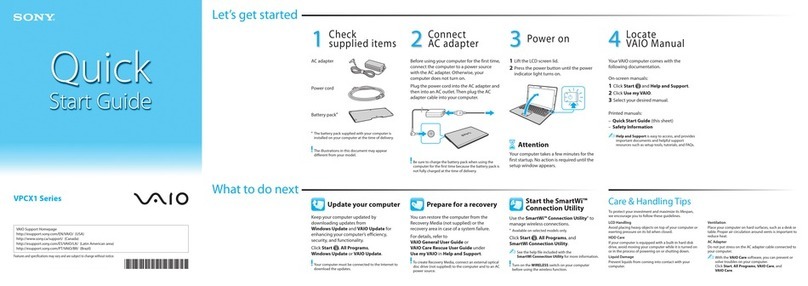 Sony VPCX131KX quick start guide