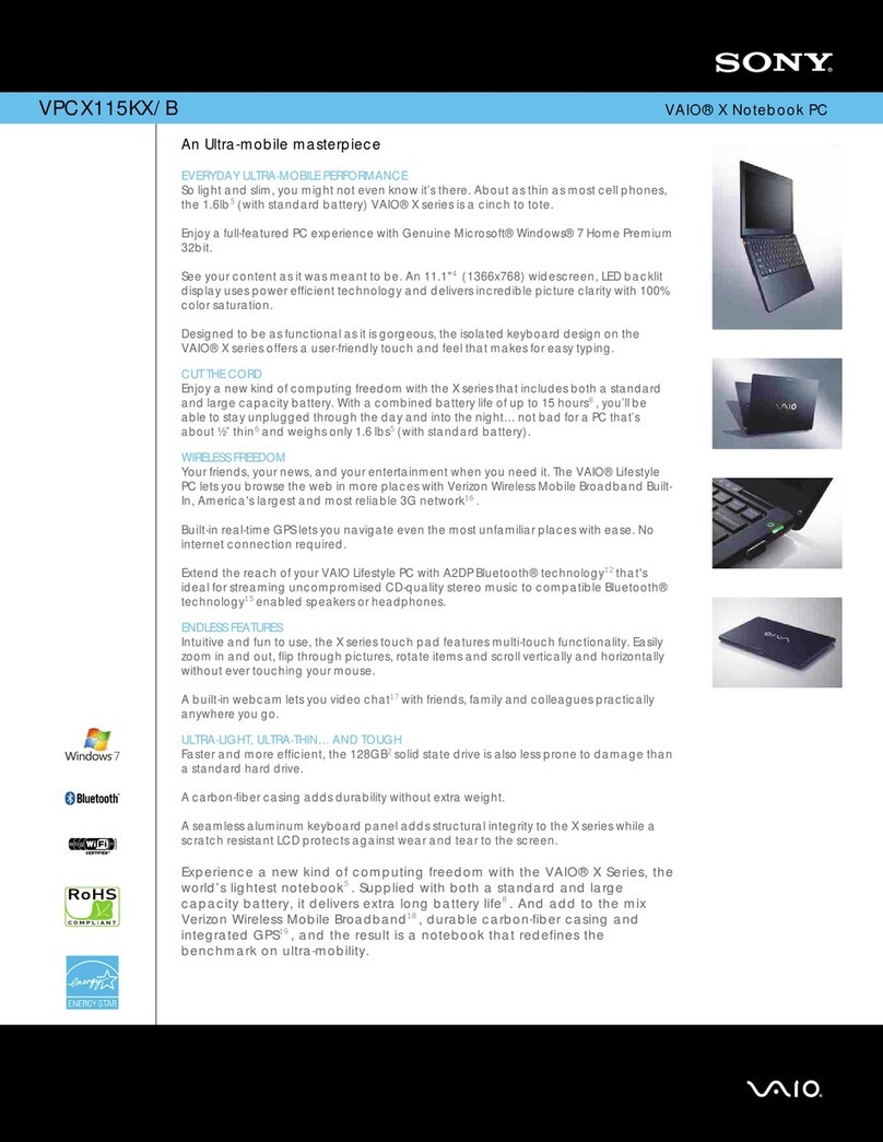 Sony VAIO VPCX115KX/B Specifications
