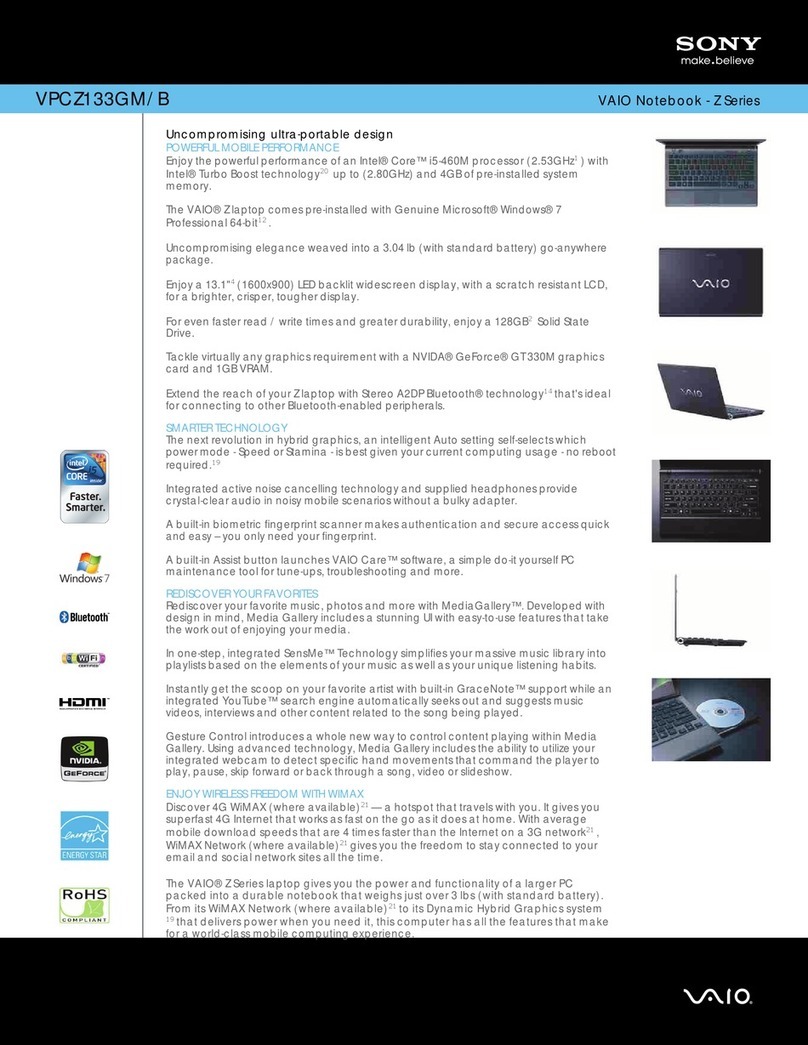 Sony VPCZ133GM Specifications