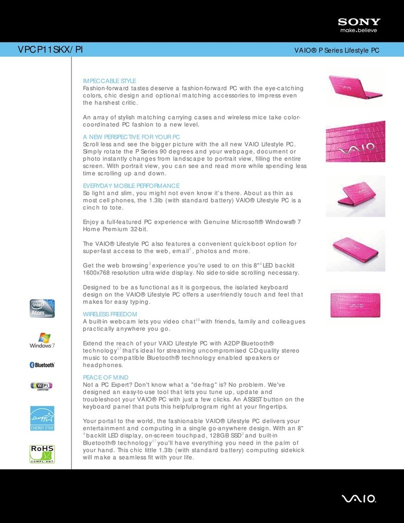 Sony VPCP11SKX/PI Marketing Specifications (Crocodile... Specifications