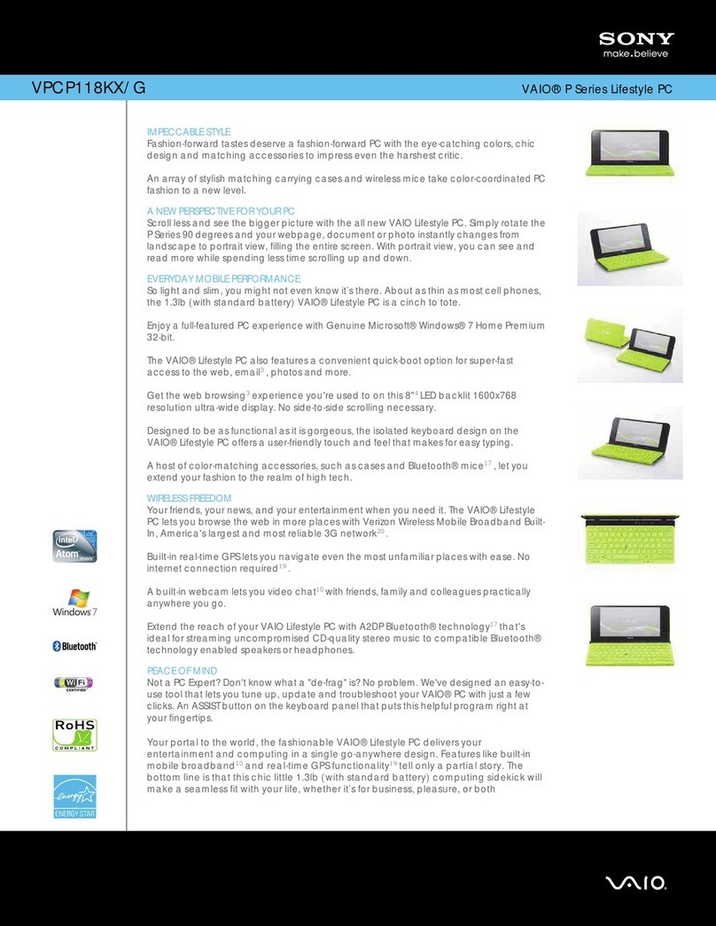 Sony VAIO VPCP118KX/G User manual