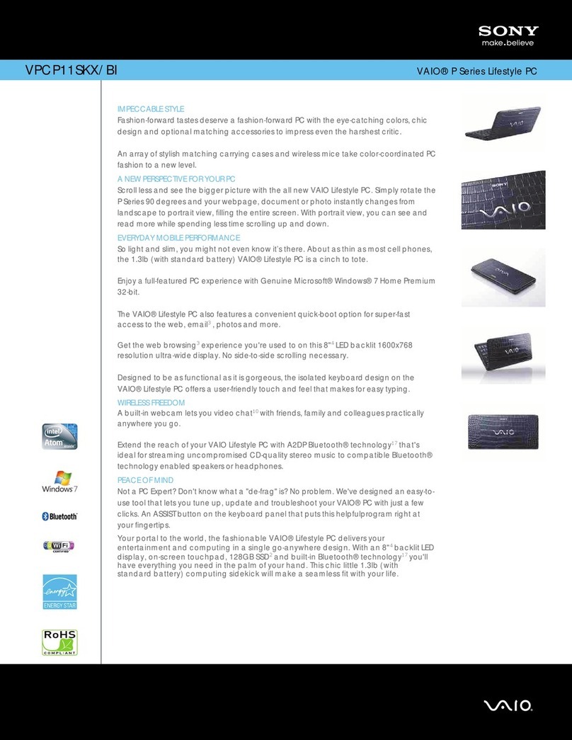Sony VPCP11SKX/BI Marketing Specifications (Crocodile... User manual