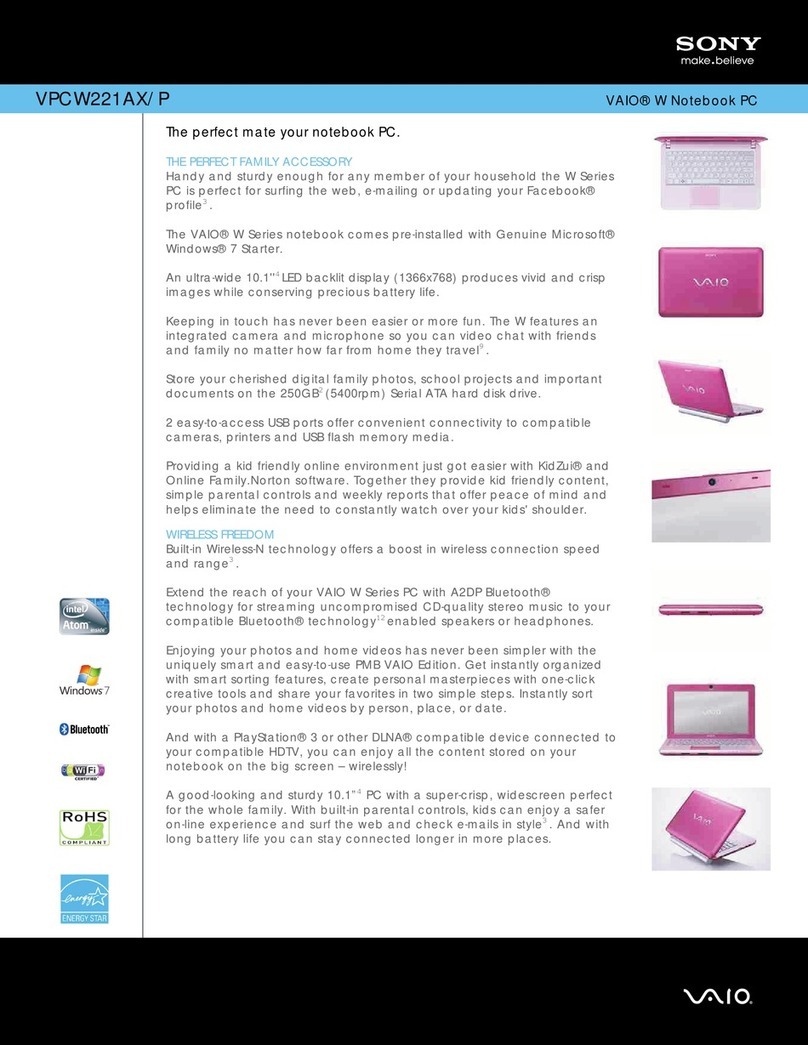 Sony VAIO VPCW221AX/P Specification sheet