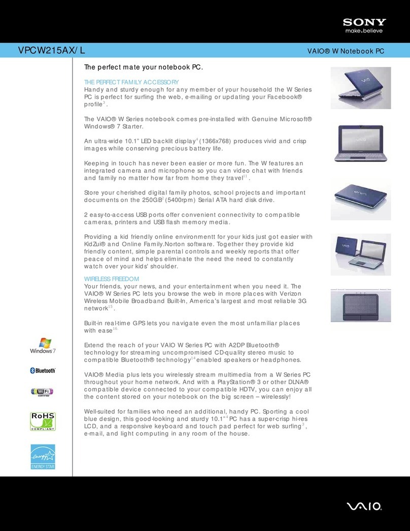 Sony VAIO VPCW215AX/L Specification sheet