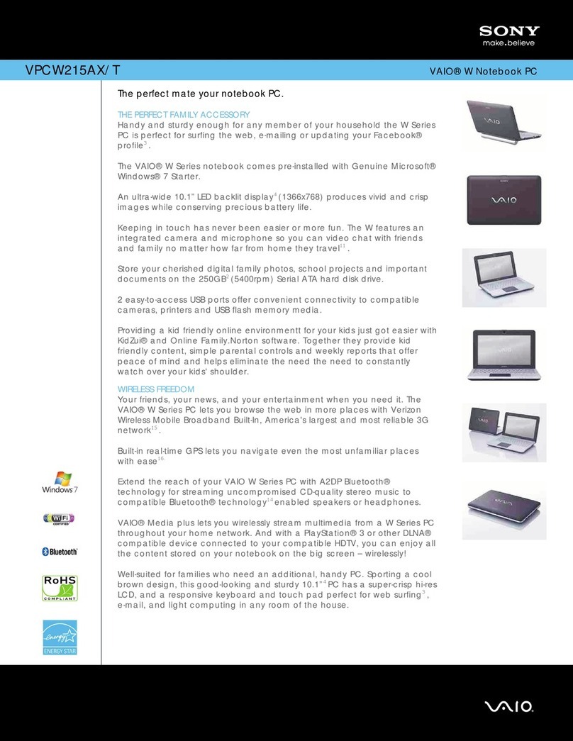 Sony VAIO VPCW215AX/T Specification sheet