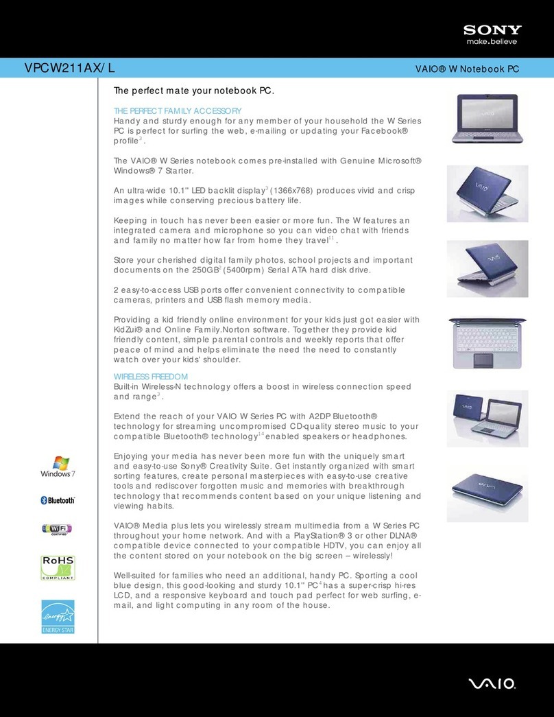 Sony VAIO VPCW211AX/L Specification sheet