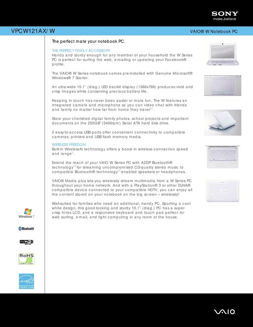Sony VAIO VPCW121AX/W Specification sheet