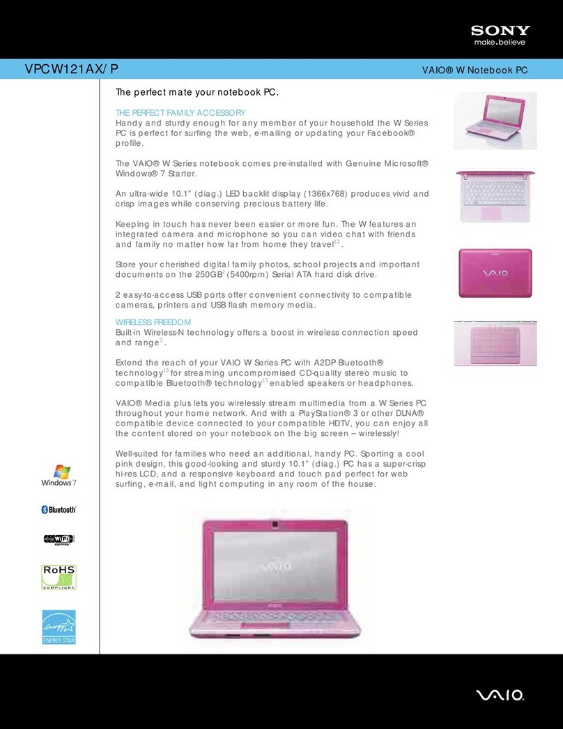 Sony VAIO VPCW121AX/P Specification sheet