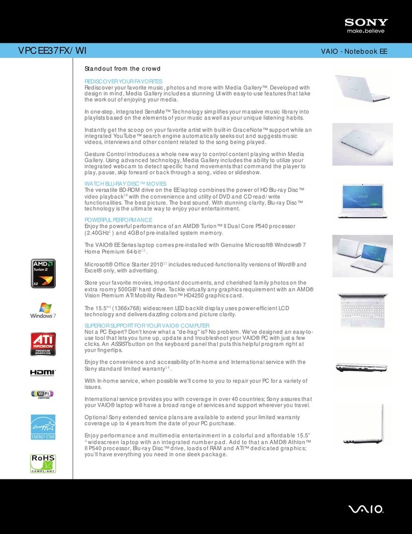 Sony VAIO VPCEE37FX/WI Specification sheet Sony VAIO VPCEE37FX/WI Specification sheet