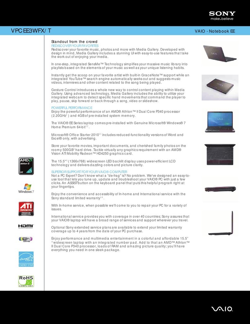 Sony VAIO VPCEE3WFX/T Specification sheet
