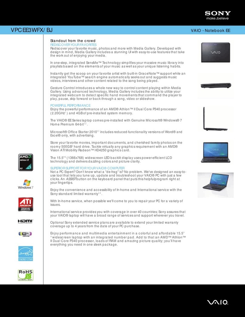Sony VAIO VPCEE3WFX/BJ Specification sheet