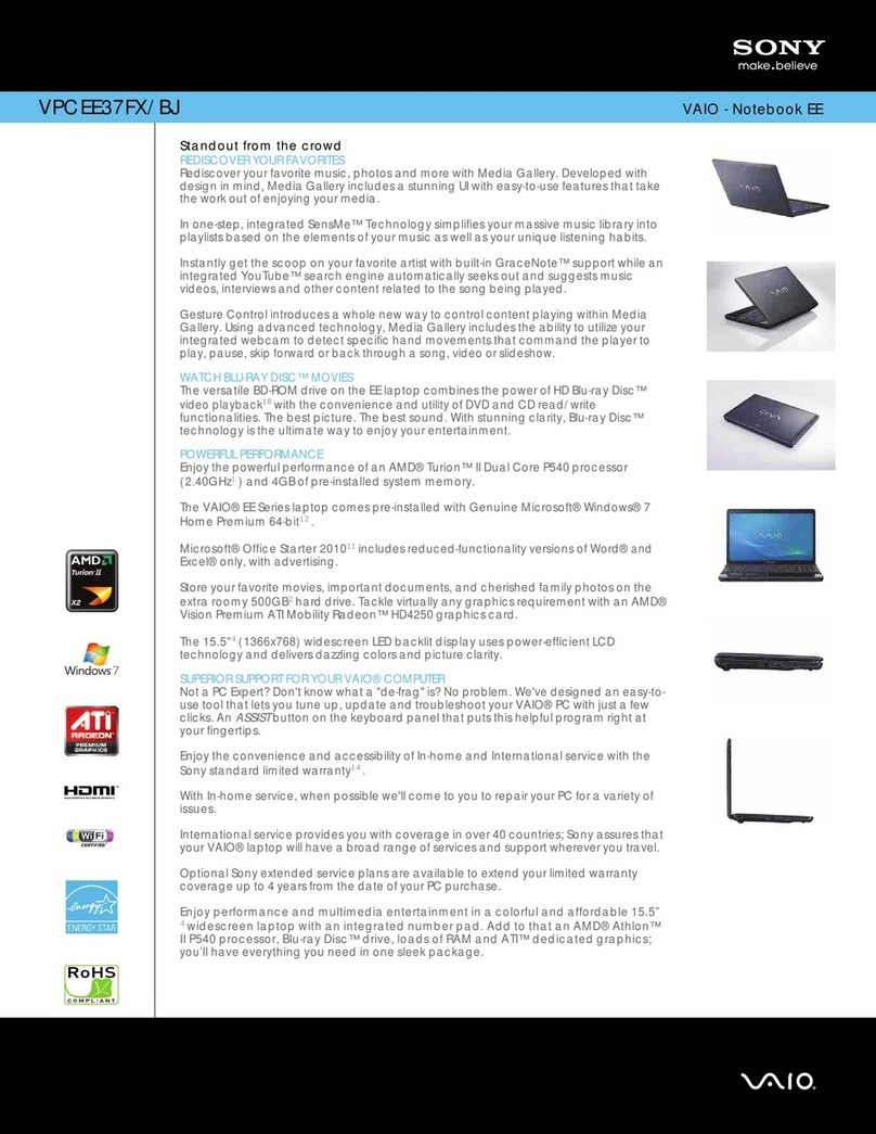 Sony VAIO VPCEE37FX/BJ Specification sheet