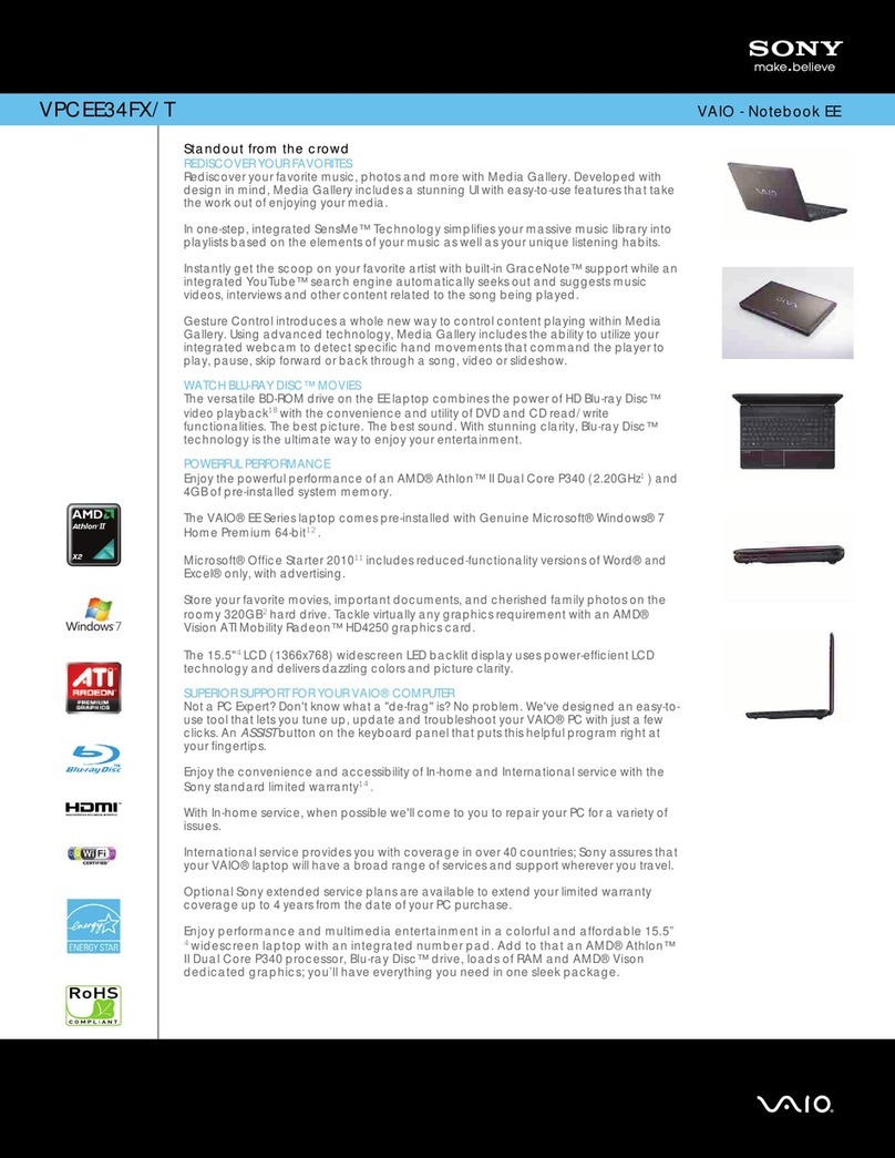 Sony VAIO VPCEE34FX/T Specification sheet