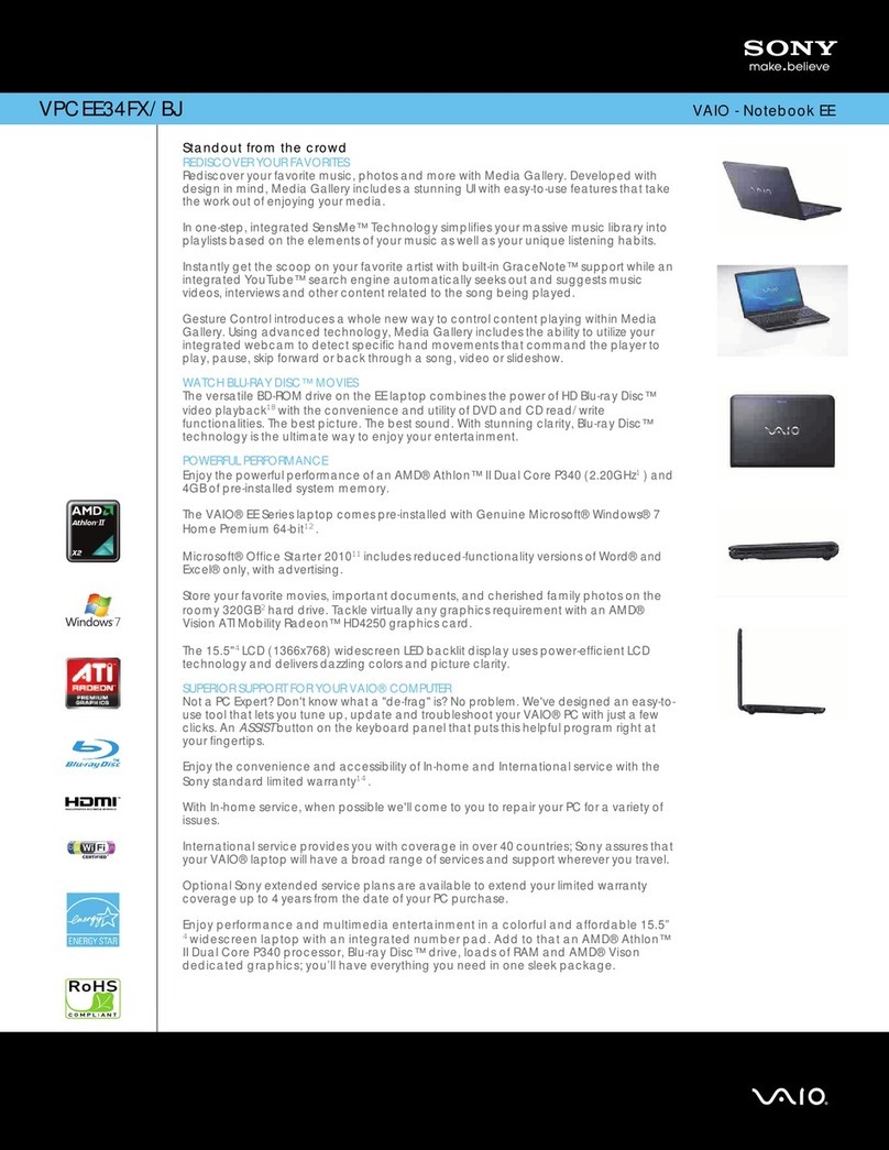 Sony VAIO VPCEE34FX/BJ Specification sheet