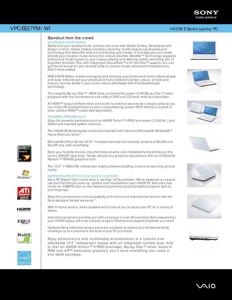 Sony VAIO VPCEE27FM/WI Specifications