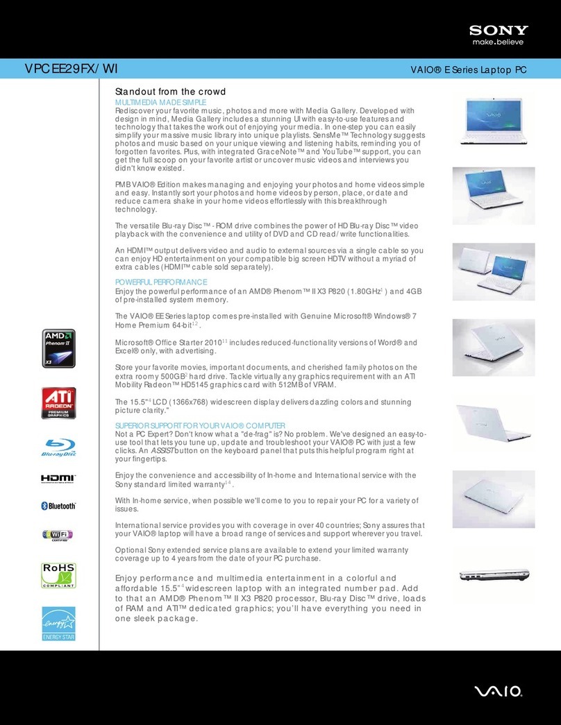 Sony VAIO VPCEE29FX/WI Specifications