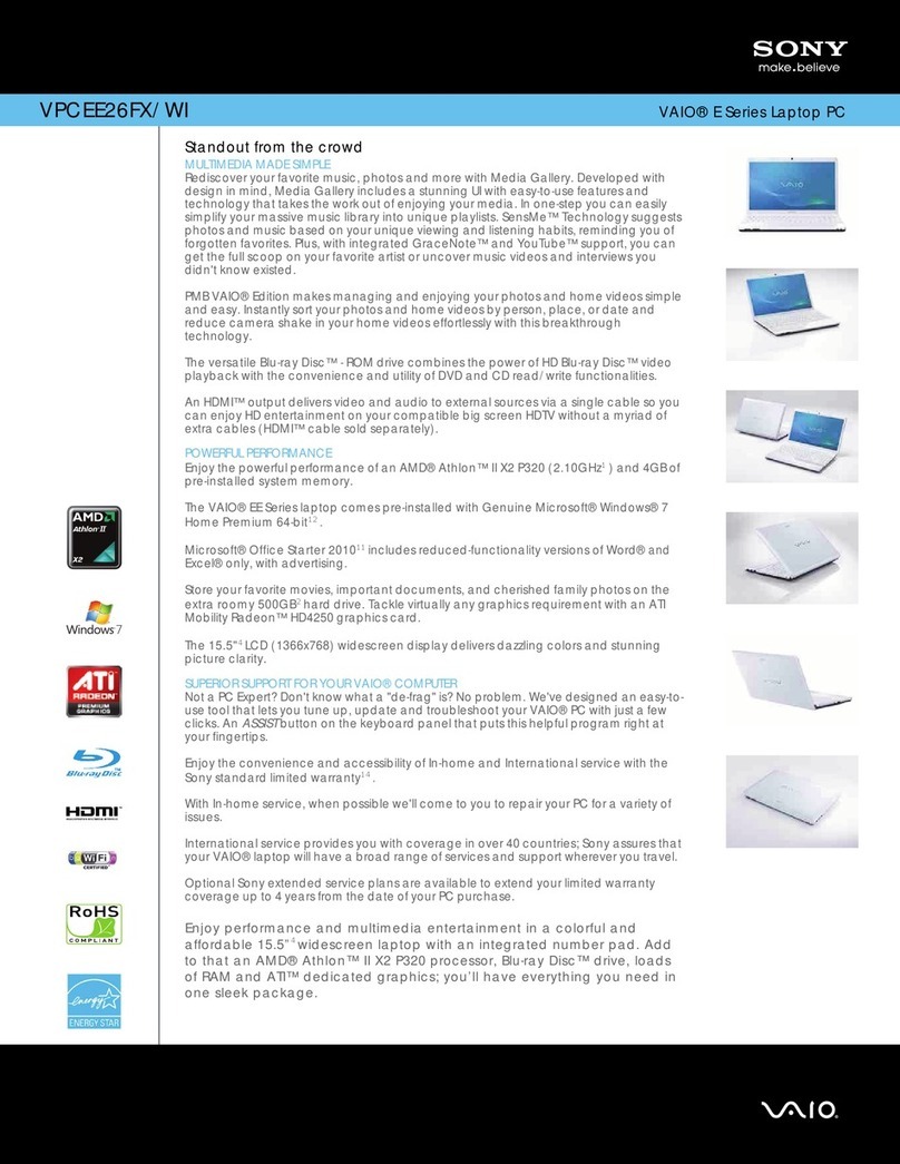 Sony VAIO VPCEE26FX/WI Specifications