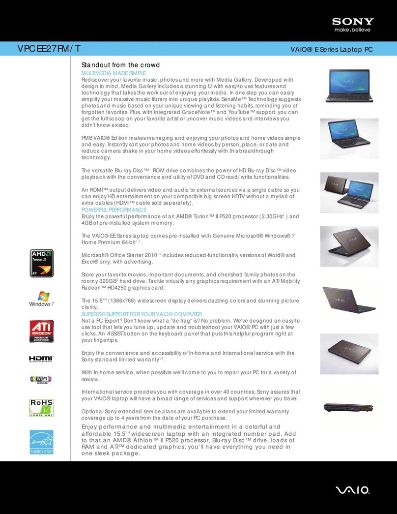 Sony VAIO VPCEE27FM/T Specifications