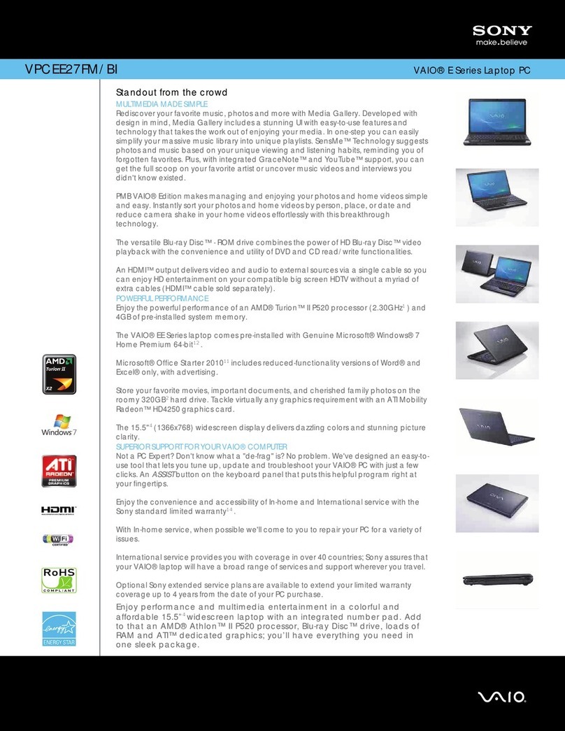 Sony VAIO VPCEE27FM/BI Specifications